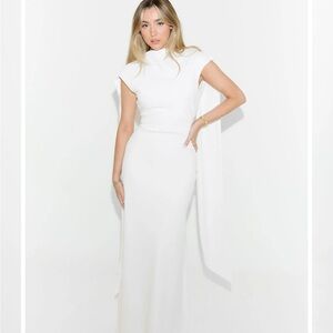 Elegant White Maxi Dress with Cape Detail